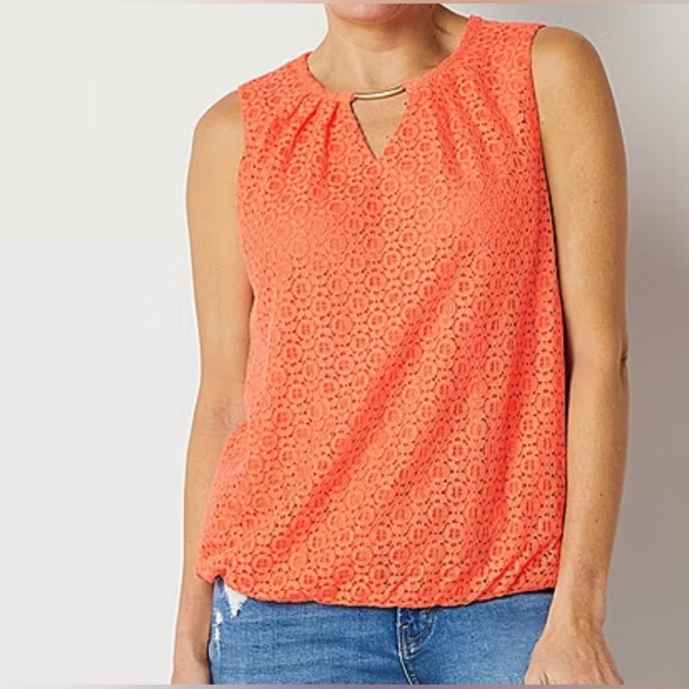 Liz Claiborne Coral Keyhole Cutout Sleeveless Blouse Size XXL New With Tags